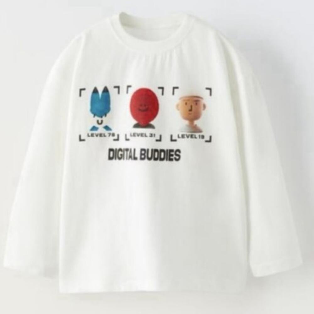 Zara Boys Gaming Graphic White Long Sleeve Shirt 5-6